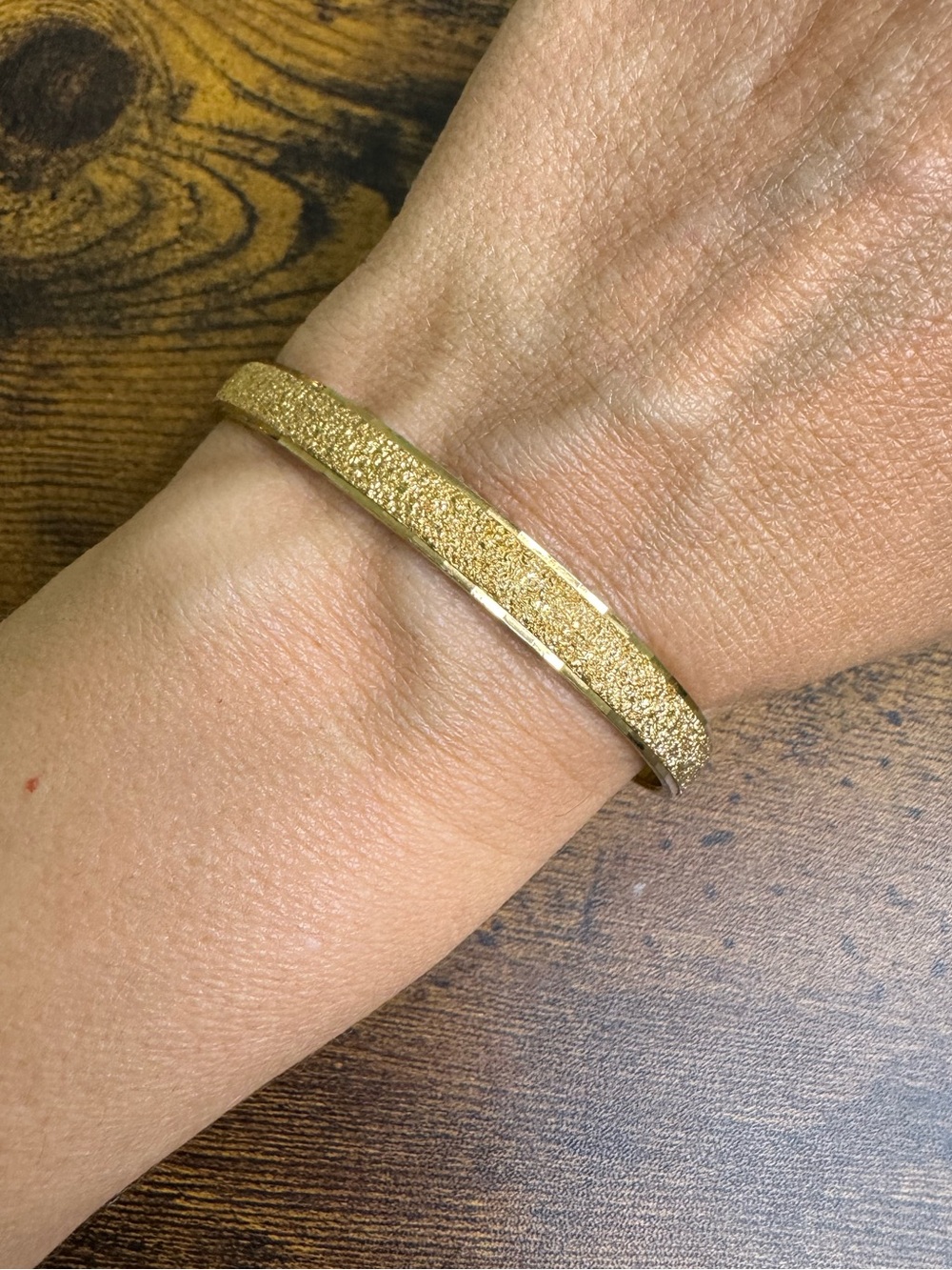 Monet Gold Plated Stardust Textured Bangle Bracelet with Etched Edge 7.75”